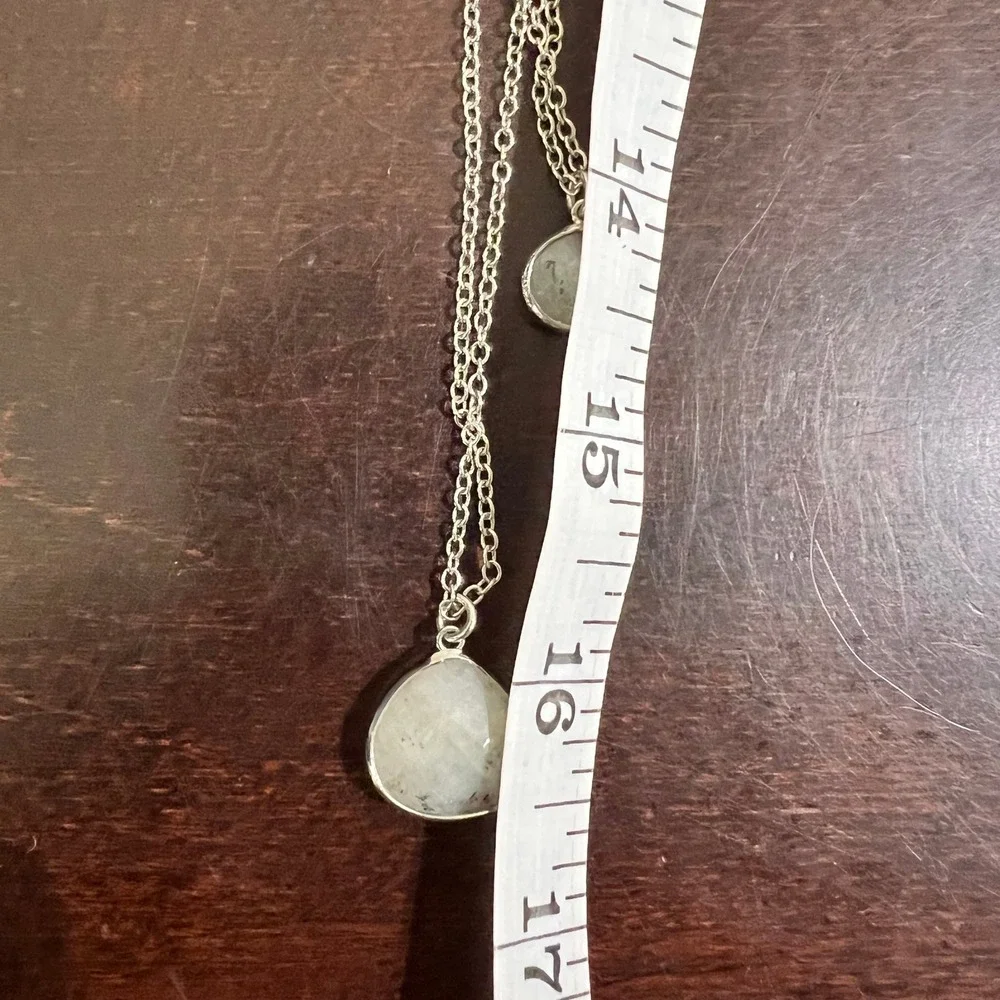 LOFT Silver Tone Necklace 3-Layer Gray Teardrop Pendant Adjustable Chain